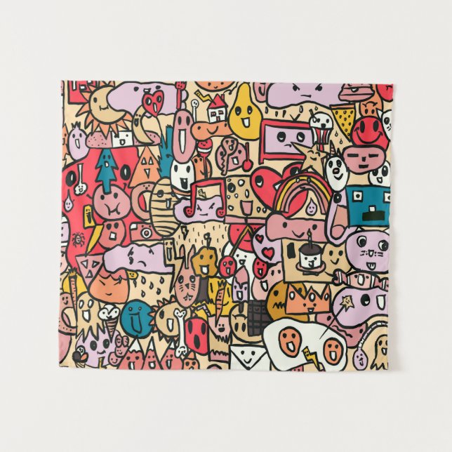 Cartoon Character Hand Drawn Toss Pattern Tapestry (Front (Horizontal))