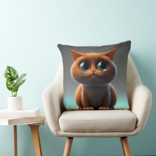 cartoon character illustration of a cute cat throw pillow