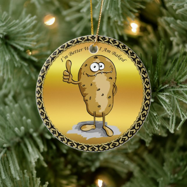 cartoon character potato with big eyes 3 ceramic ornament (Tree)