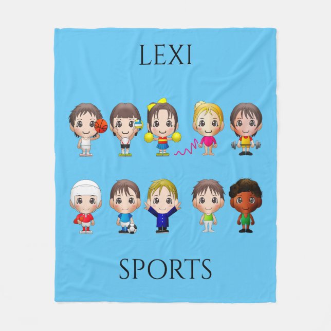Cartoon characters fleece blanket with name. (Front)