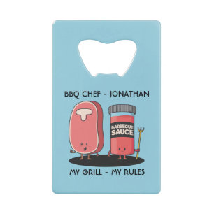 Cartoon Characters Steak & Sauce Custom BBQ Chef Credit Card Bottle Opener