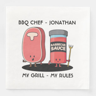 Cartoon Characters Steak & Sauce Custom BBQ Chef Napkin