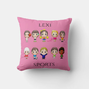 Cartoon characters throw pillow with name.