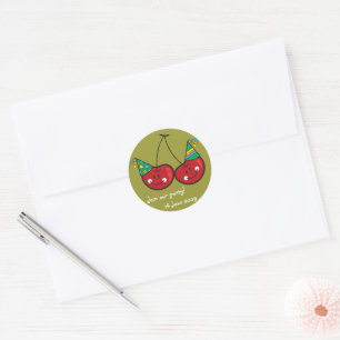 Cartoon Cheeky Cherries With Party Hats Birthday Classic Round Sticker
