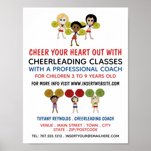 Cartoon Cheerleader Design, Cheerleading Classes Poster (Front)