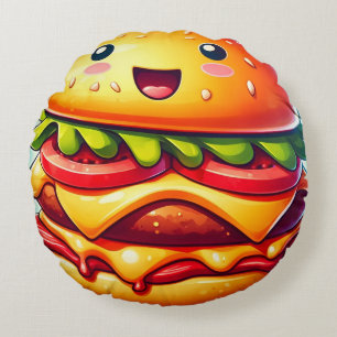 Cartoon Cheeseburger Round Pillow – Whimsical