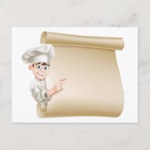 Cartoon chef and menu postcard