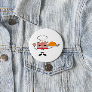 Cartoon Chef Holding Roast Turkey 3 Inch Round Button