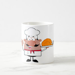Cartoon Chef Holding Roast Turkey Coffee Mug