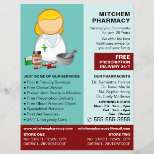Cartoon Chemist, Pharmacy, Pharmacists Advertising Flyer