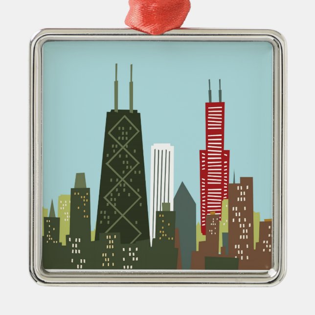 Cartoon Chicago Metal Ornament (Front)