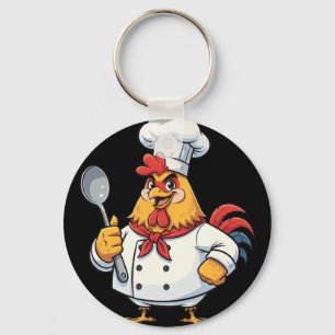 Cartoon Chicken Cook Rooster Chef Kitchen Keychain