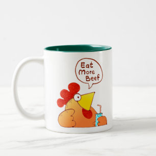 Cartoon Chicken Mug   Chicken Says Eat More Beef