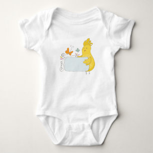 Cartoon Chicken with Flowers and Butterflies Baby Bodysuit