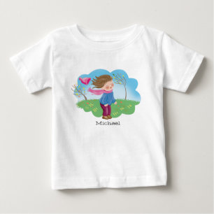 cartoon child freezing outside in autumn, seasons baby T-Shirt
