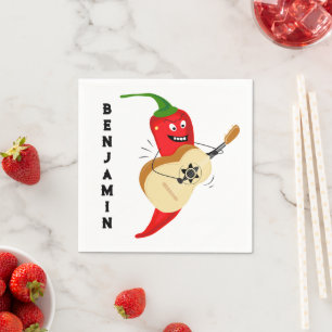 Cartoon Chili Pepper Playing Guitar Personalised Napkin