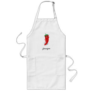 Cartoon Chili Pepper With Custom Name Long Apron