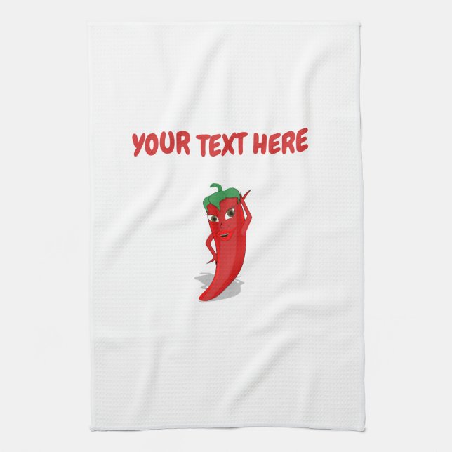 Cartoon Chili Pepper With Custom Text Kitchen Towe Kitchen Towel (Vertical)