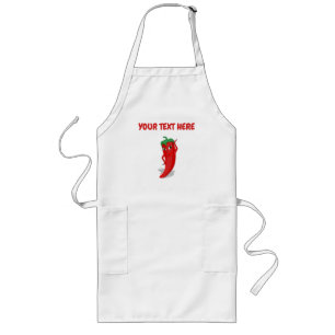 Cartoon Chili Pepper With Custom Text Long Apron