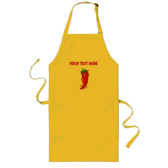 Cartoon Chili Pepper With Custom Text Long Apron (Front)