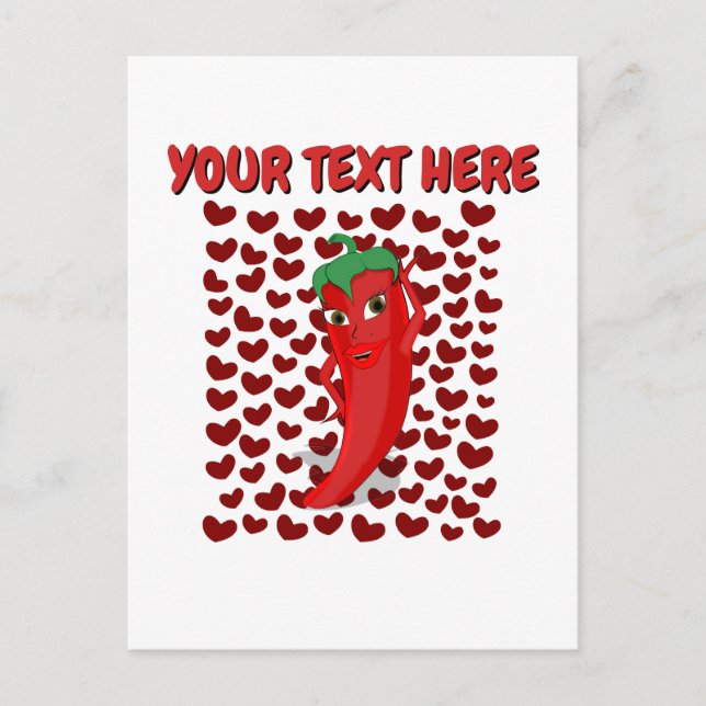 Cartoon Chili Pepper With Custom Text Postcard (Front)