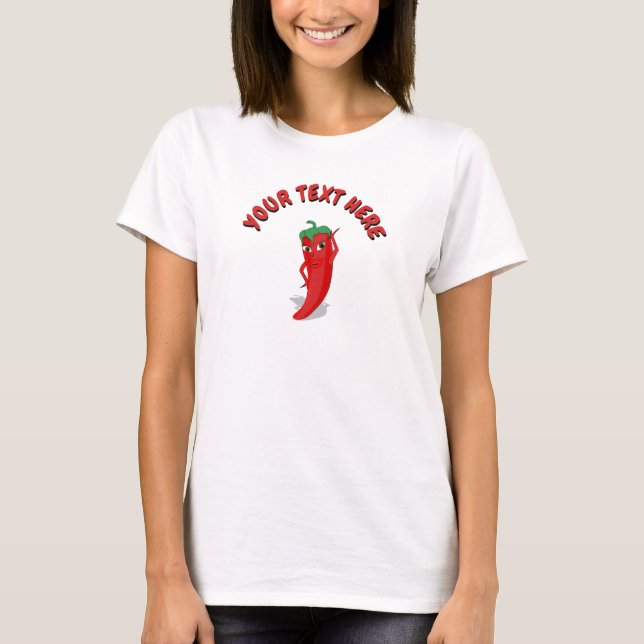 Cartoon Chili Pepper With Custom Text T-Shirt (Front)