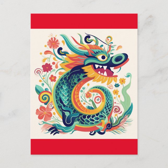 Cartoon Chinese Dragon Wall Art Postcard (Front)