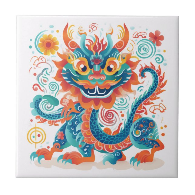 Cartoon Chinese Dragon Wall Art Tile (Front)