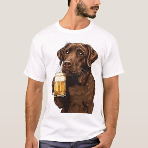 Cartoon Chocolate Labrador Holding Beer Mug T-Shirt