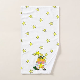 Cartoon Christmas Angel and Stars Holiday Towel