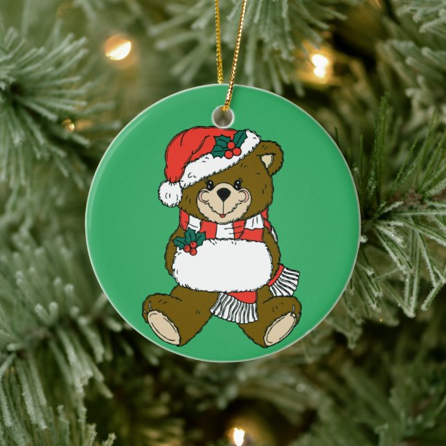 Cartoon Christmas Animal Teddy Bear Art Ceramic Ornament (Tree)