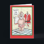Cartoon Christmas Card: Holy Moly Holiday Card<br><div class="desc">A Cartoon Christmas card with a cartoon of Santa checking his weight and discovering what he should have already known. The inside of this card reads “Hoping your Holiday’s tip the scales.”</div>