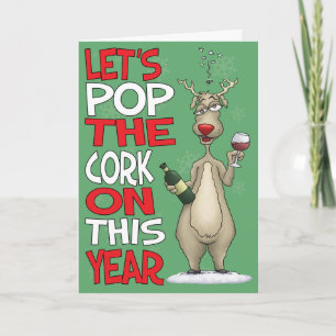 Cartoon Christmas Card: Pop the Cork Holiday Card