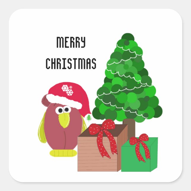 Cartoon Christmas Chicken Square Sticker (Front)