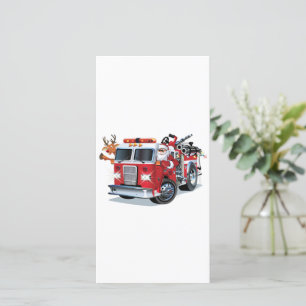 Cartoon Christmas firetruck Holiday Card