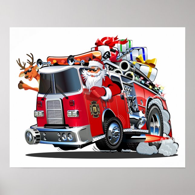Cartoon Christmas firetruck Poster (Front)