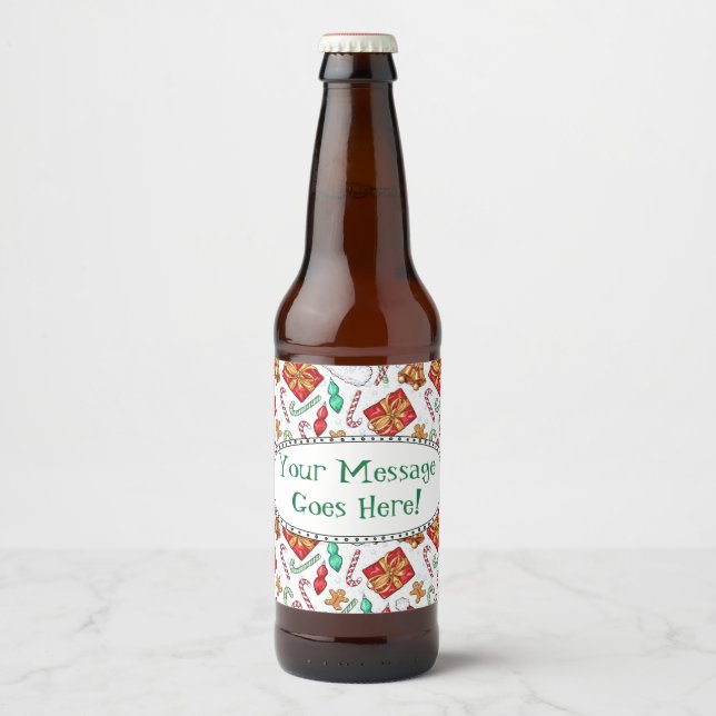 Cartoon Christmas Pattern Beer Bottle Label (Front)