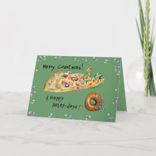 Cartoon Christmas Pizza and Doughnut Holiday Card