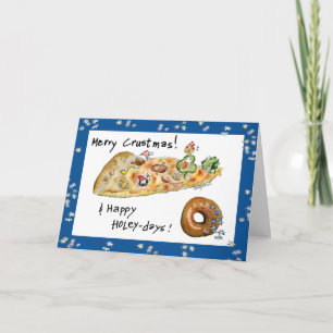 Cartoon Christmas Pizza and Doughnut Holiday Card