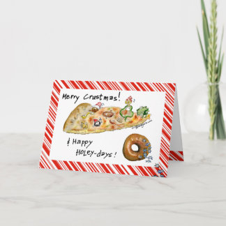 Cartoon Christmas Pizza and Doughnut Holiday Card