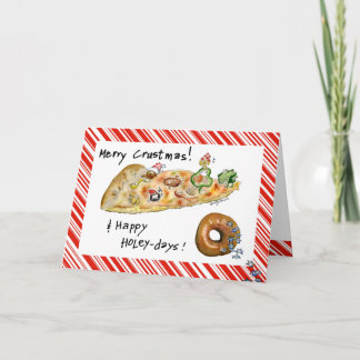 Cartoon Christmas Pizza and Doughnut Holiday Card