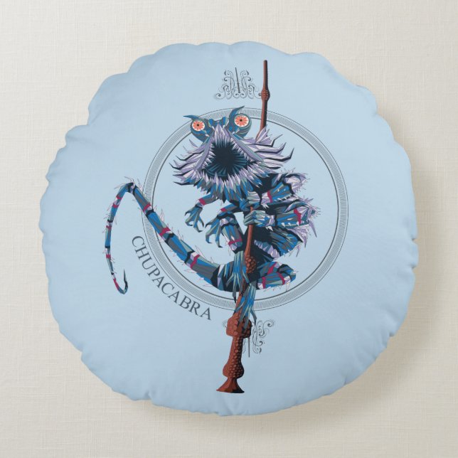 Cartoon Chupacabra & Elder Wand Round Pillow (Front)
