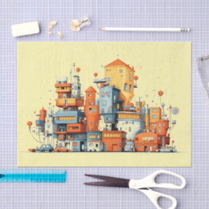 Cartoon City – Animated Urban Yellow Background Tissue Paper
