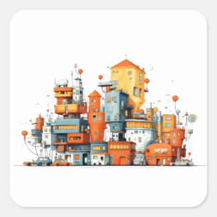 Cartoon City Sticker – Colourful Animated Urban