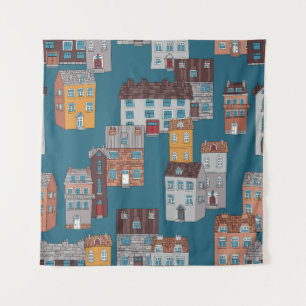 Cartoon City Vintage Wallpaper Tapestry