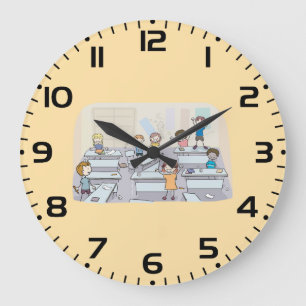 Cartoon Classroom Chaos With Wild Students Large Clock