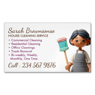 Cartoon Clean Janitorial Lady Tile Wash Magnetic Business Card