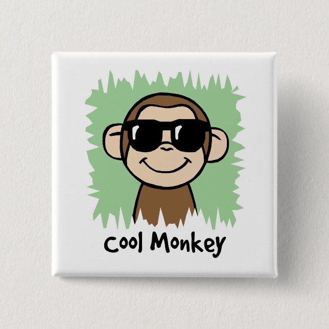 Cartoon Clip Art Cool Monkey with Sunglasses 2 Inch Square Button (Front)
