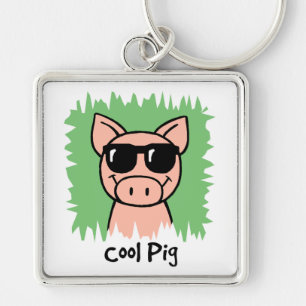 Cartoon Clip Art Cool Pig with Sunglasses Keychain