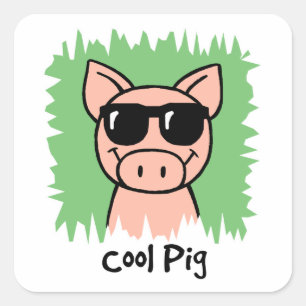 Cartoon Clip Art Cool Pig with Sunglasses Square Sticker